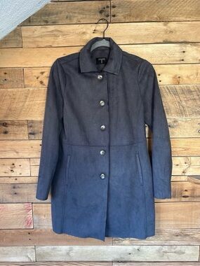 Tahari Navy Suede Single-Breasted Trench Coat